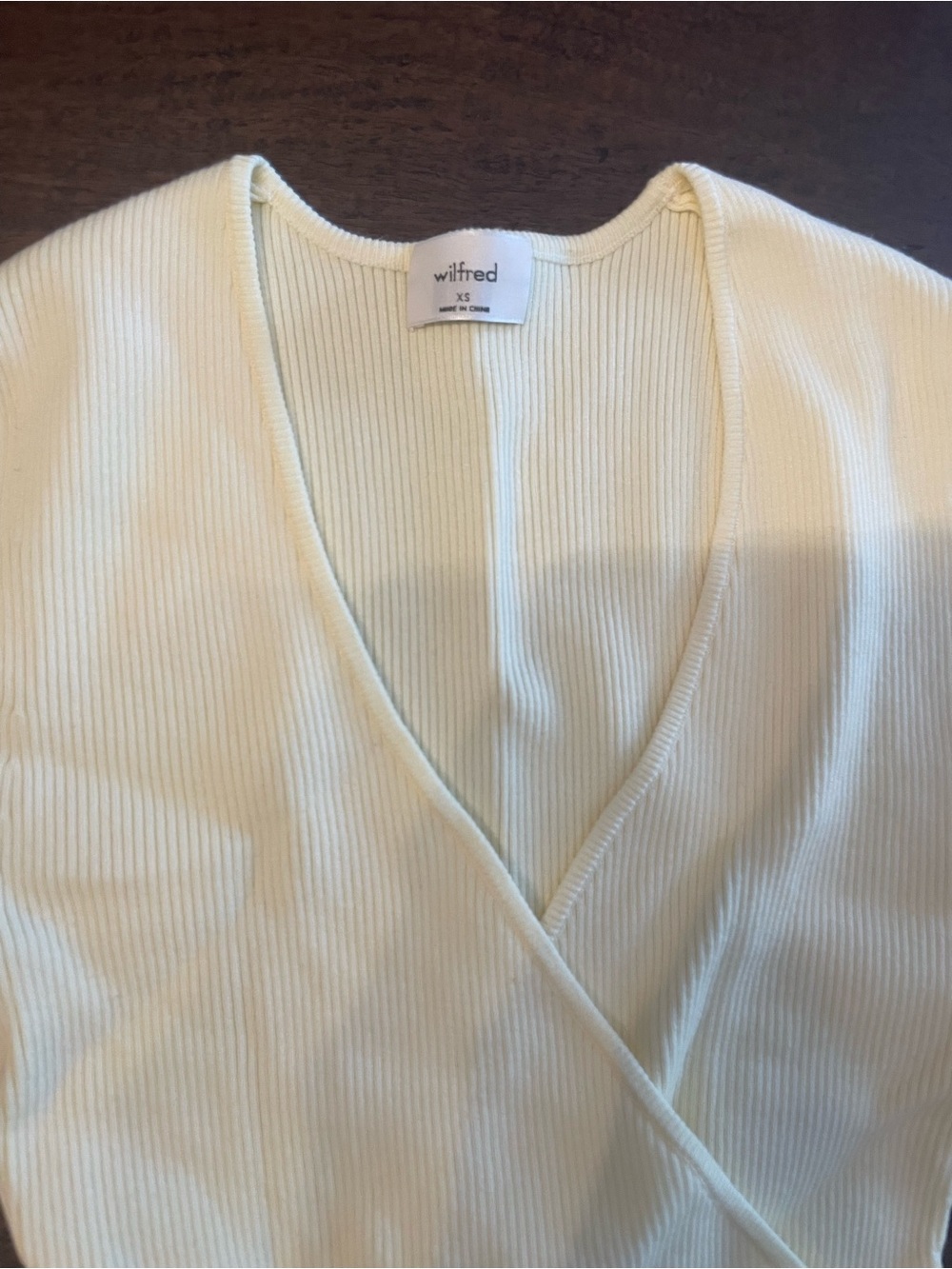 Wilfred Butter Yellow-Cream Ribbed Surplice Top